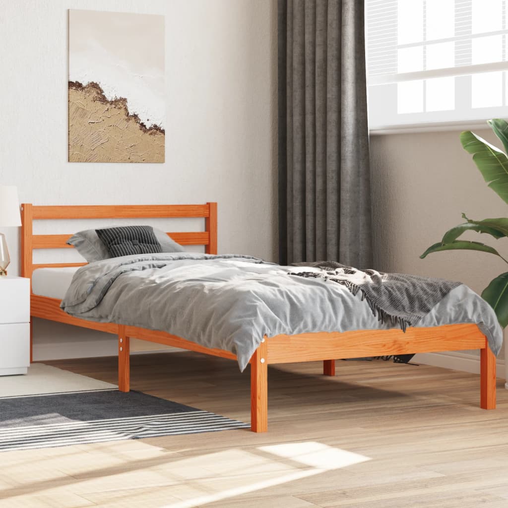 Bed Frame without Mattress Wax Brown 90x200 cm Solid Wood Pine